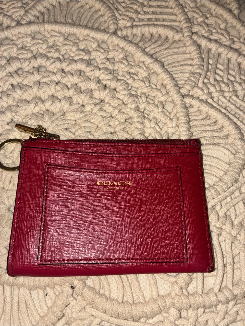 Coach‎ Red Leather Slim Card Holder with Key Ring